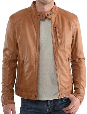 Мужская кожаная куртка, новая, 100% натуральная, мягкая, овчина, тонкая, байкерская, коричневая