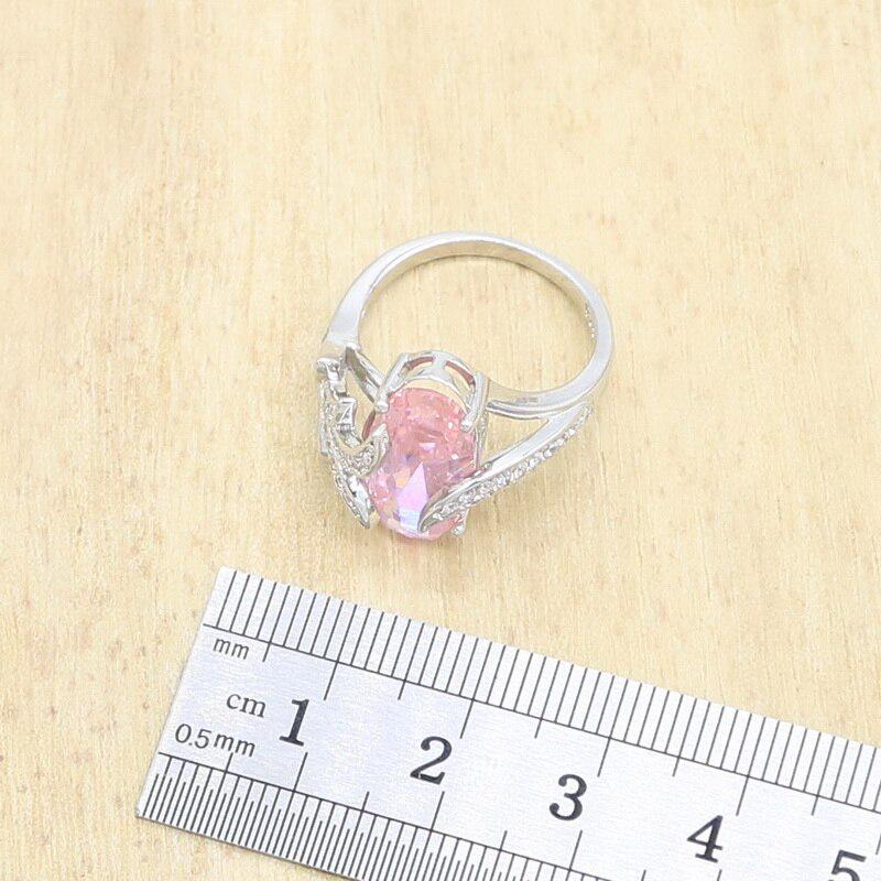 WPAITKYS Роман Розовый Кристалл Серебряный Цвет Наборы Ювелирных Изделий Для Женщин Серьги Кольцо Ожерелье Браслет Бесплатная Коробка