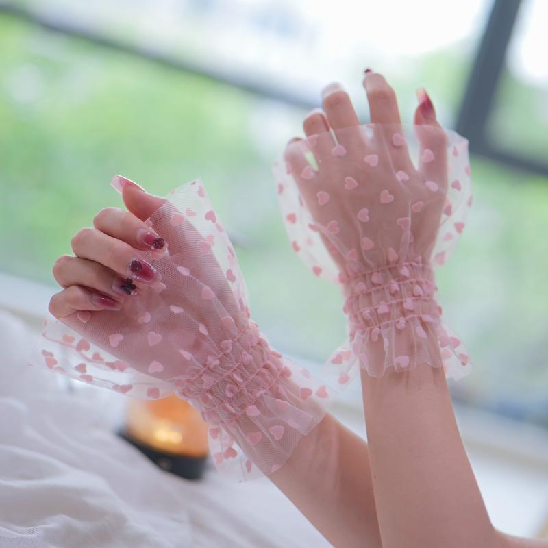 1 Pair Nail Art Heart Tulle Photo Glove Fake Pleated Cuff Manicure Photography Props Nail Tips Display Sleeve Accessory