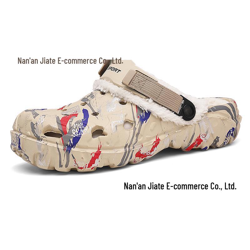 Мужские хлопковые тапочки на флисовой подкладке - Легкая обувь больших размеров с закрытым носком