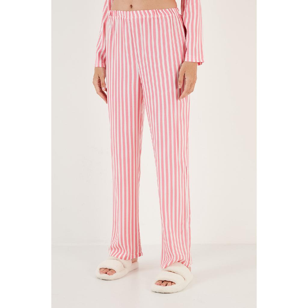 Пижамный комплект из хлопка и гибкой передней части с пуговицами в розовую и белую полоску