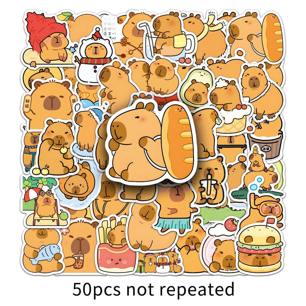 50 Capybara Doodle Stickers Personalized Cartoon Cute Animal Kapibala Decorative Water Cup Mobile Phone Stickers