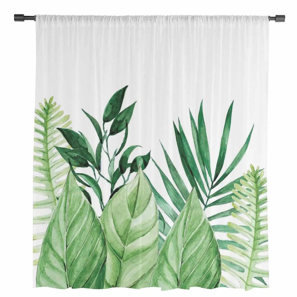 Летние зеленые тропические растения листья шифоновые прозрачные шторы для гостиной спальни украшения дома оконная вуаль тюлевая занавеска