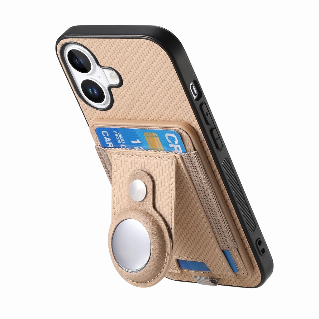 For iPhone 16 Case with AirTag Holder Detachable Card Slot Leather + TPU + PC Phone Cover