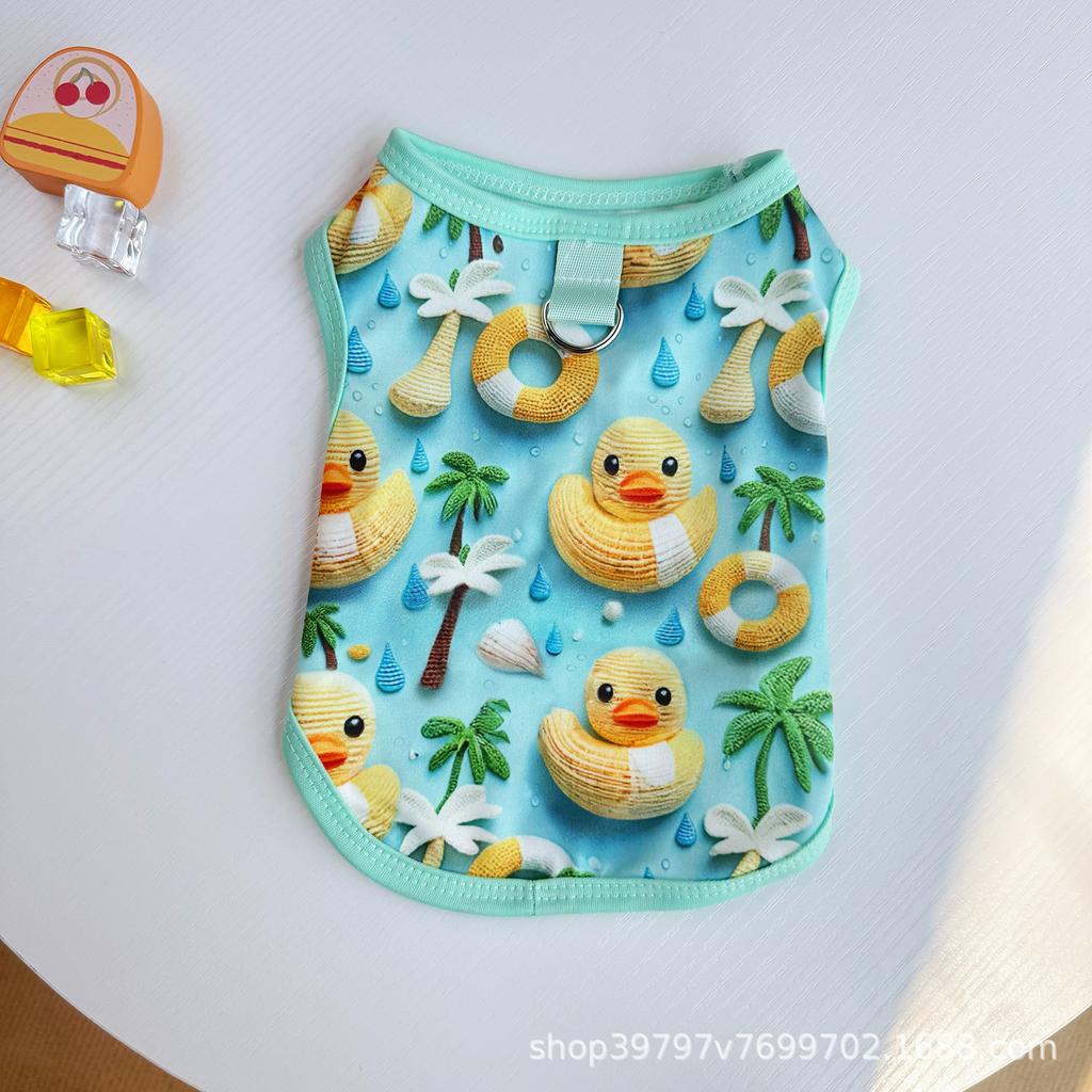 Spring and summer pet clothes, cat and dog clothing, vest cartoon three-dimensional printing, more breathable than a bear