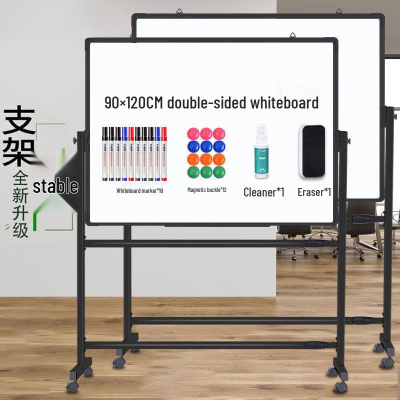 Double-Sided Mobile Easel Whiteboard/Blackboard for Home or Office Use