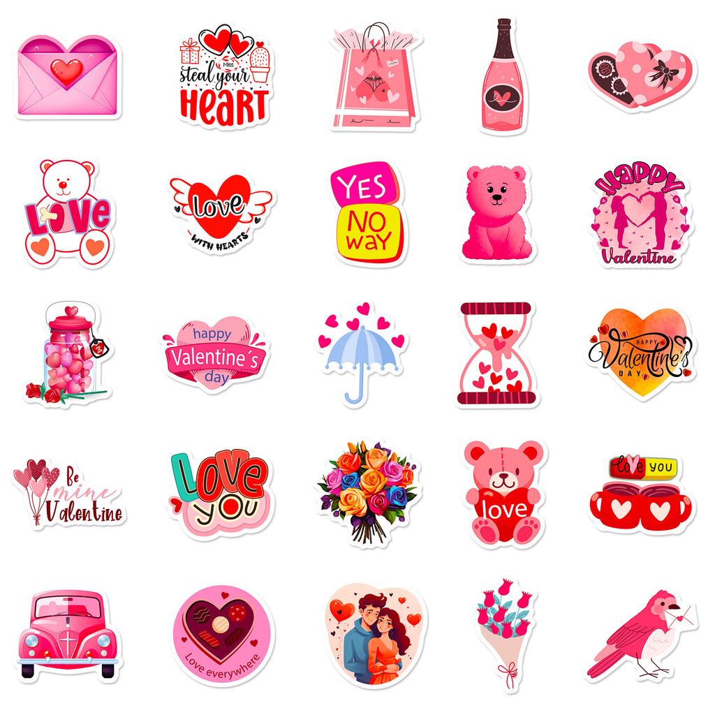 50 Valentine's Day Stickers Ins Style Personality Cartoon Sweet Valentine's Day Doodle Laptop Stationery Stickers