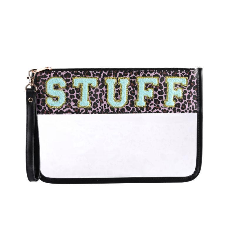 Waterproof PVC Makeup Bag with Embroidered Letter Patch - Large Capacity, Multi-functional for Toiletries & Coin Storage