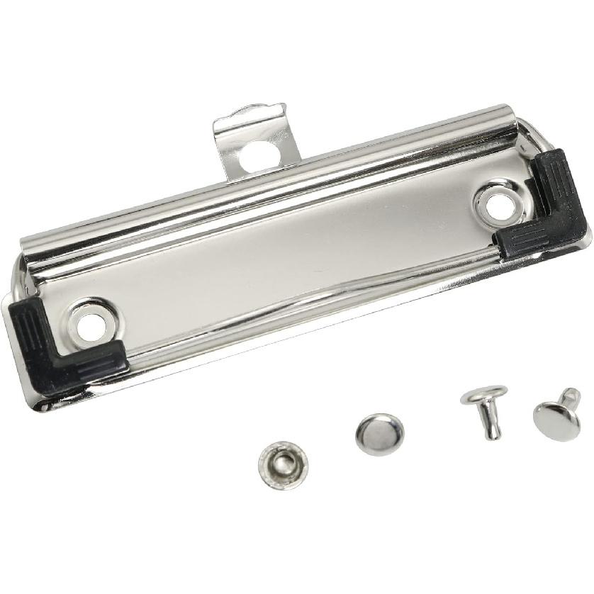 RLECS 5pcs Metal Hardboard Clips 3.9" with Rubber Feet and Mounting Rivets Clipboard Clips Stationery Clip