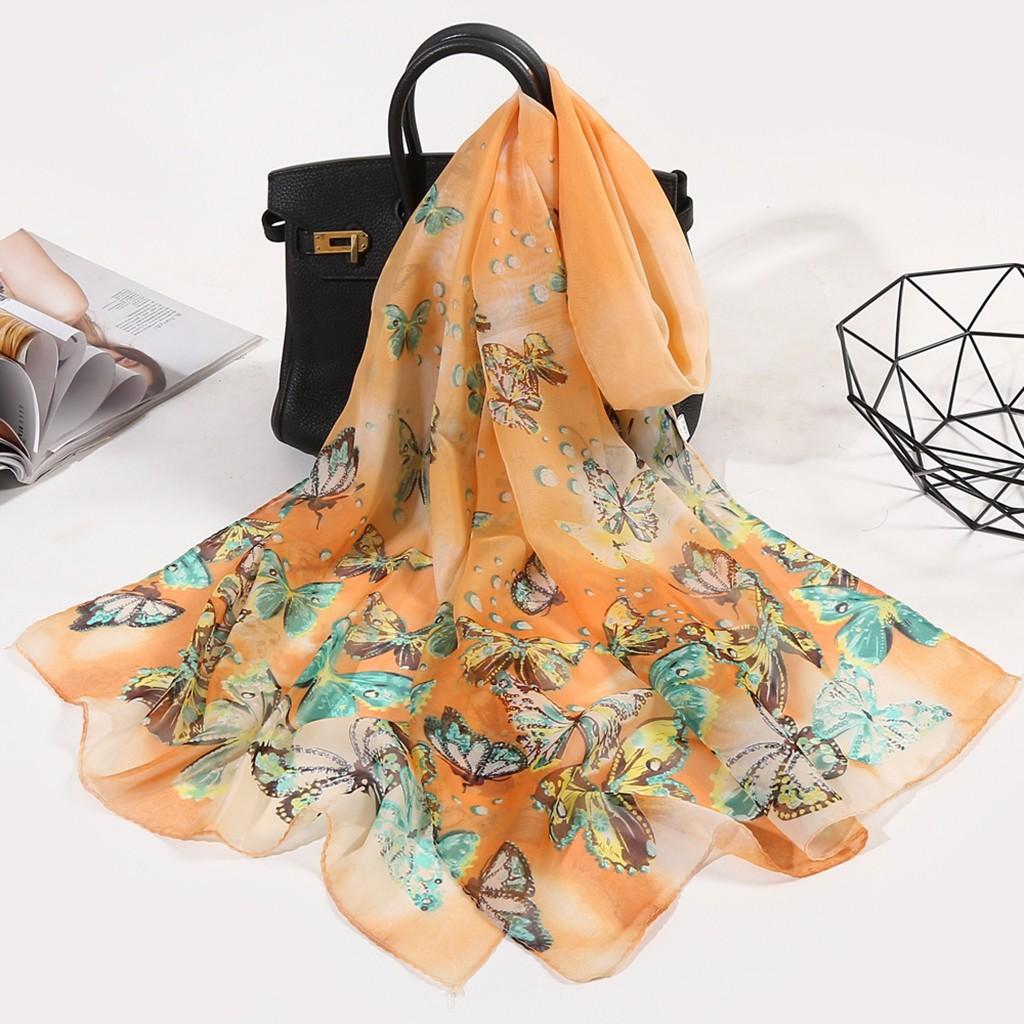 160*50cm Women Flower Print Long Soft Wrap Scarf Simulation Silk Shawl Scarves