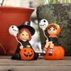 2Pcs Pumpkin Witch Figurines Witch Holding Skull Balloon Ornament Cartoon Witch Statues for Halloween Miniature Scene Props