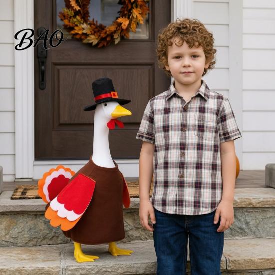 Turkey Goose Outfit 1 Set Outfit, Thanksgiving Porch Costume, with Top Reusable Lawn Decor Hat And Wings for 23 Inch Statue, Yard Fall Holiday