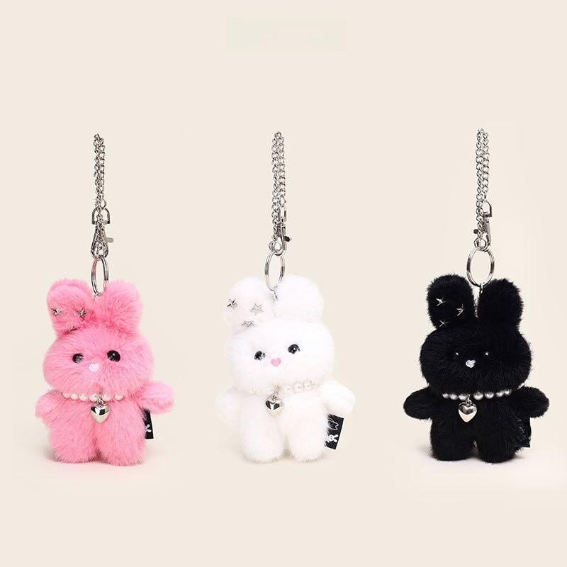 Rabbit With Pearl Necklace Plush Keychain Toy Pendant Cartoon Doll Gift Kids