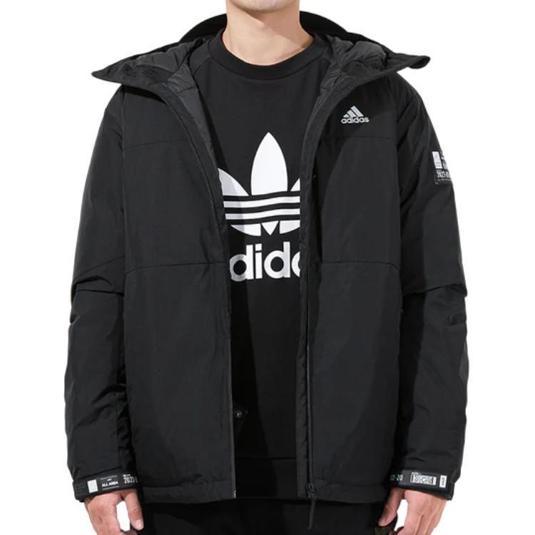 adidas Мужские пуховики Черный с капюшоном Умеренно стеганый пуховик H13869