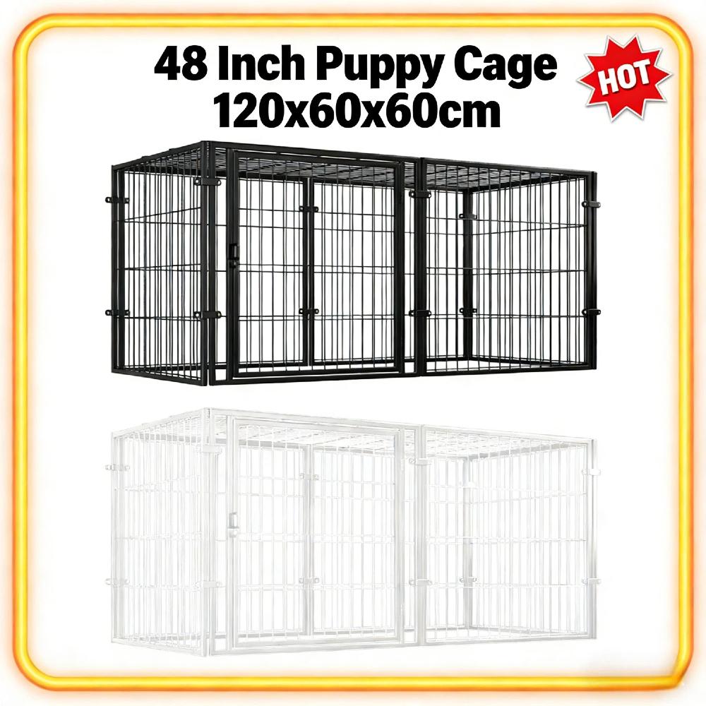 Stackable 48 Inch Heavy Duty Metal Wire Puppy Playpen Dog Crate Foldable Anti-Escape Top Cover for Rabbit Pig Small Dog