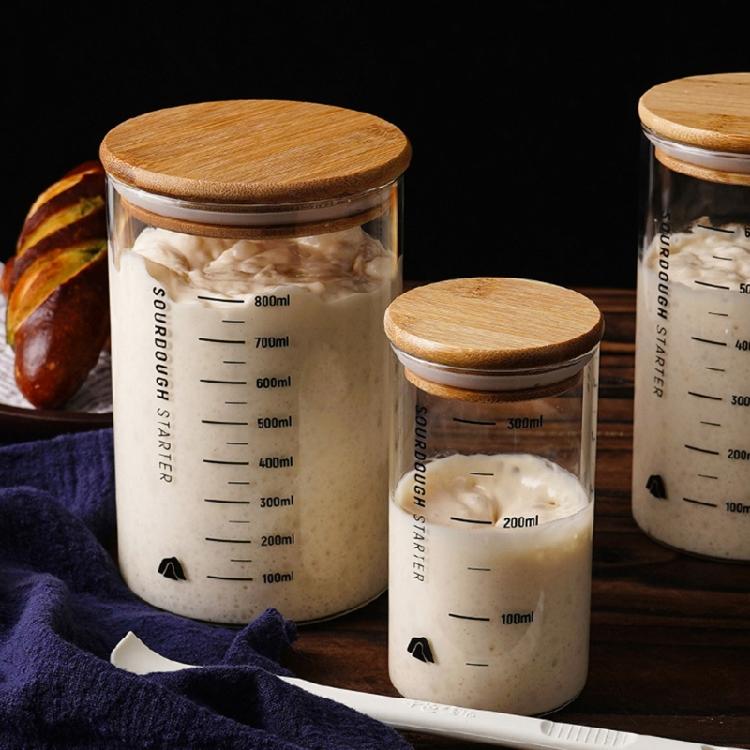 Банка для ферментации закваски с деревянной крышкой Прозрачная стеклянная емкость для стартера закваски Герметичная банка для теста Аксессуары для выпечки