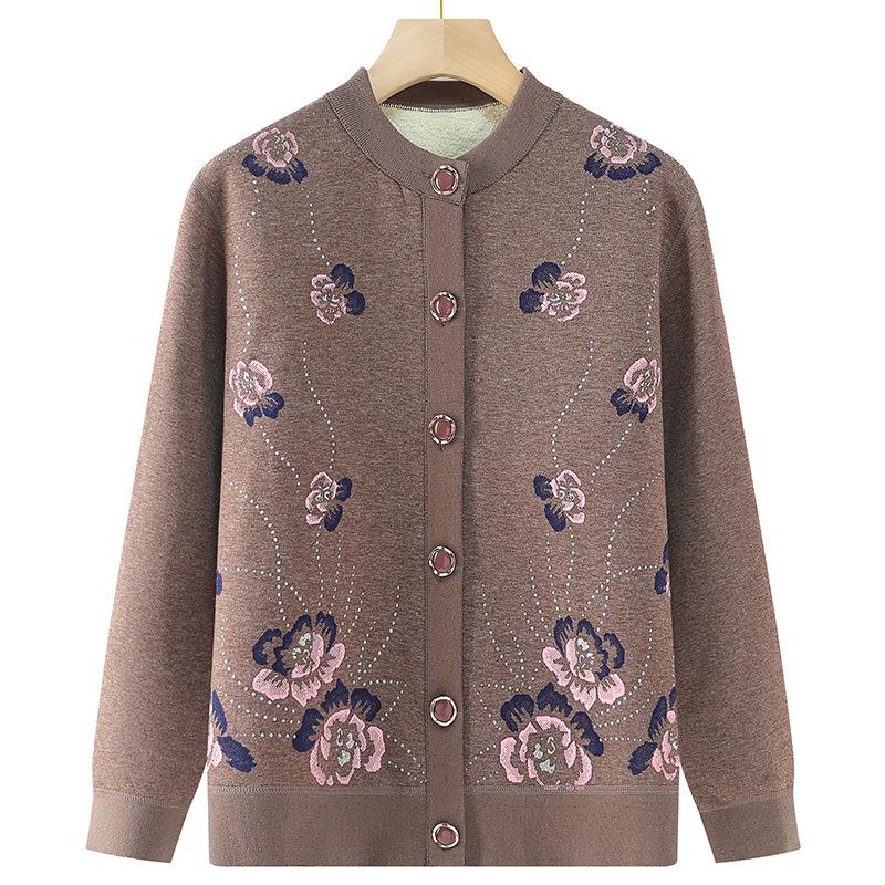 Вязаный кардиган «бабушка» осень/зима 2024 года для женщин среднего и пожилого возраста, а также теплый бархатный свитер-пальто.