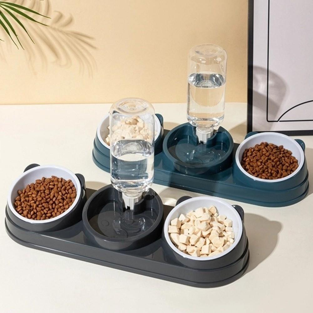 Double Bowl 3 in 1 Cat Feeder Neck Protection Cat Bowls Pet Supplies Pet Food Container Cat