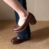 2025 Spring and Autumn New French Retro Brown Thick Heel Mary Jane Shoes Women's Round Head Small Man Not Tired Feet High Heels