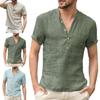 Summer Men Henley T Shirt Tops Casual Loose V Neck Short Sleeve Tee Pullover