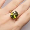 Square Olive Green Ring Female Elegant Gold Plated Cross Braided Adjustable Ring