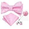 Cool Mens Pink Self Bow Tie Hanky Cufflinks Boutonniere Flower Silk Butterfly Tie Bowtie Wedding Dating