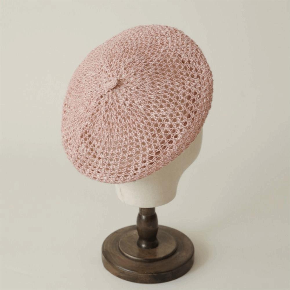 Solid Color Hollow Beret Hollow Knitted Pumpkin Hat Casual Painter Hat Women