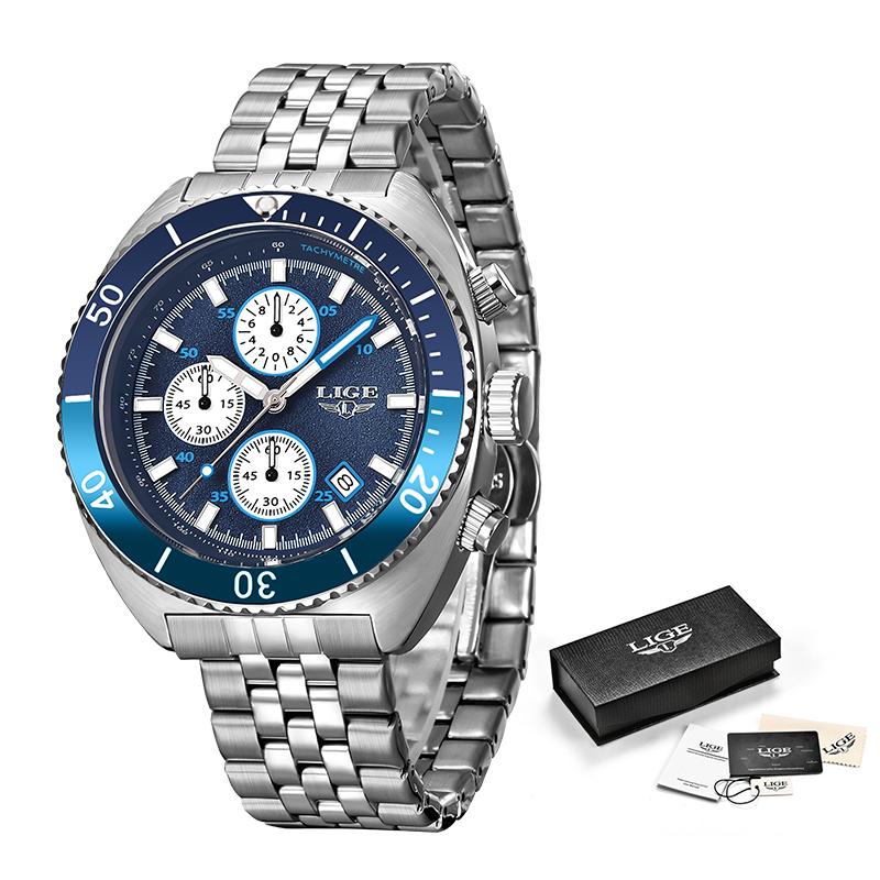 LIGE Модные мужские часы Лучшие роскошные творческие кварцевые часы Светящиеся водонепроницаемые спортивные часы с хронографом