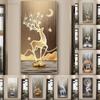 New Chinese Fengshui Golden Deer Canvas Painting Abstract Zen Stone Posters and Prints Modern Luxury Wall Art for Porch Decor