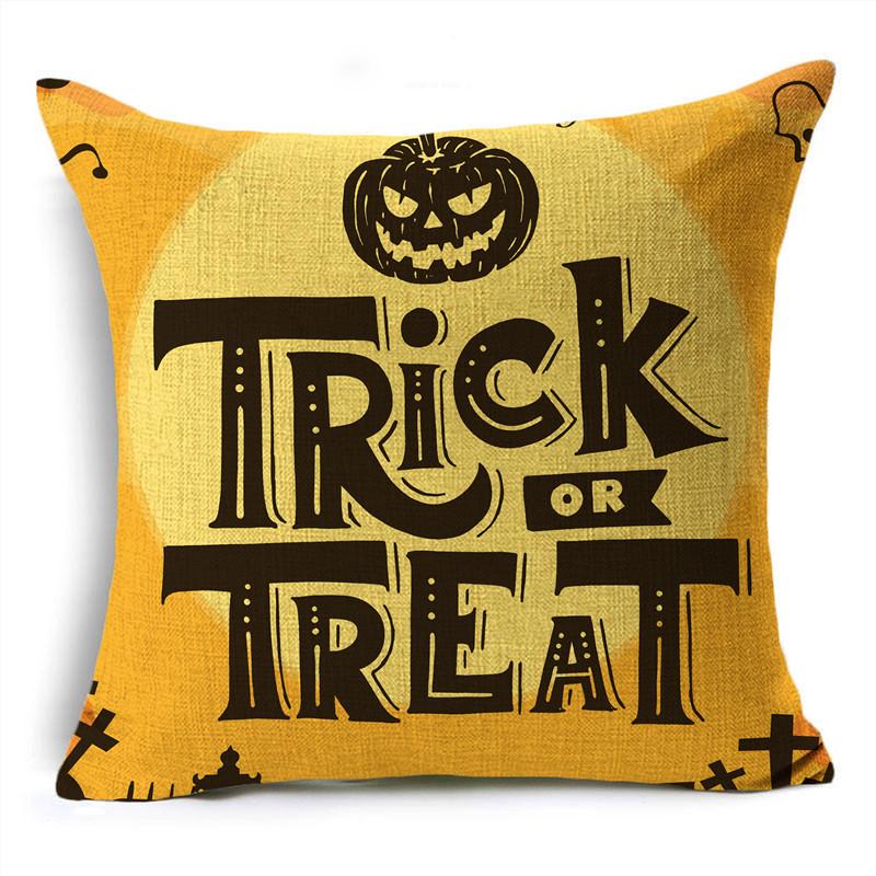 Orange Scary Halloween Night Witch Haunted House Linen Throw Pillowcase Decorative Cushion Cover For Sofa Livingroom Party