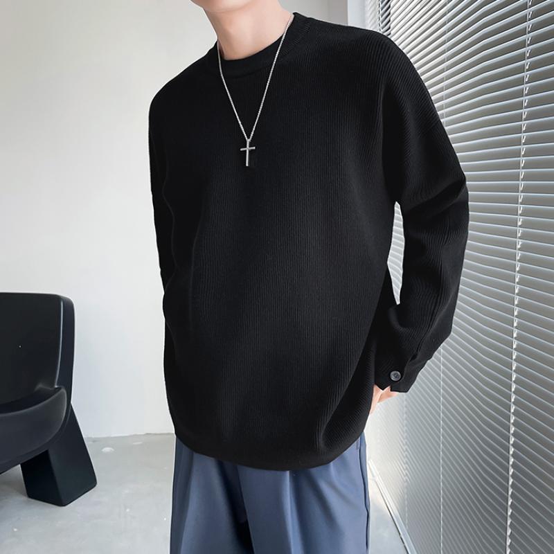 Осенне-зимний однотонный свитер с круглым вырезом, мужская корейская версия, универсальный, свободный белый пуловер, базовый слой с длинными рукавами