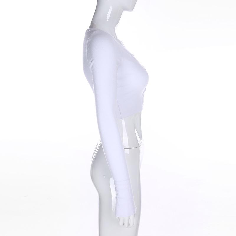 Women V-neck Solid Color Loose Knitted Cardigan Long Sleeved Crop Top