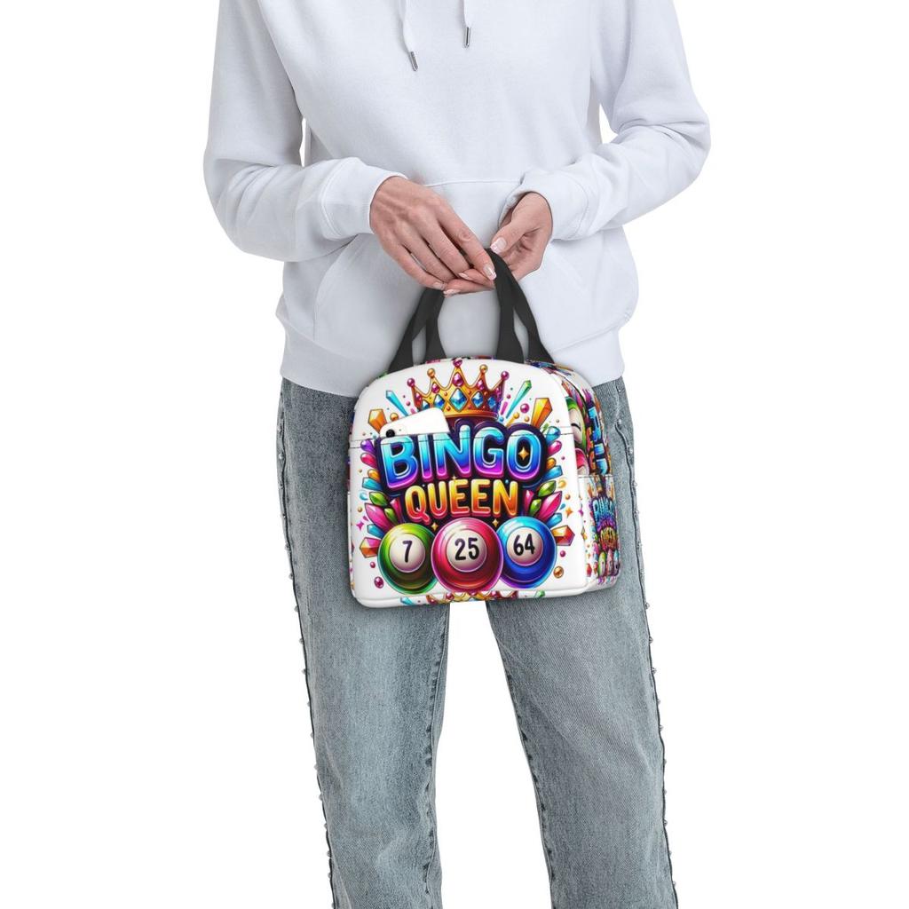 Bingo Queen Best Player Of Vacation Bingo Insulated Lunch Bag for Women Kids Portable Food Boxes Thermal Lunch Box Tote