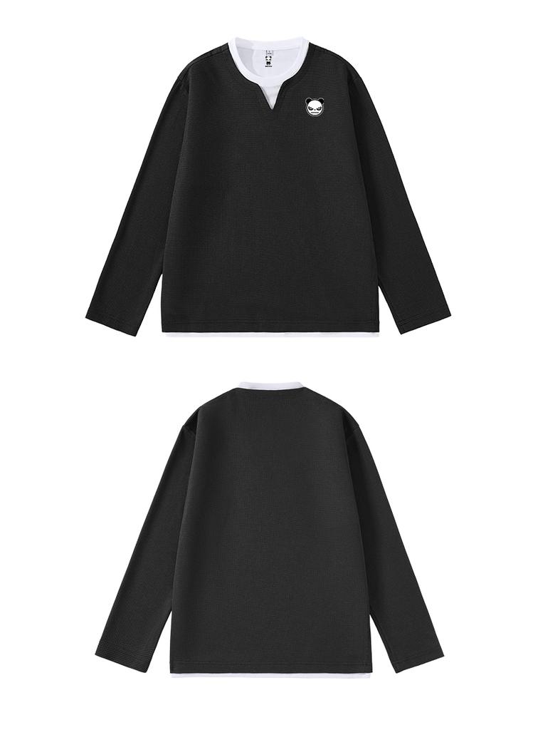Hello Hipanda, Panda Lao Qian Feng Retro Fake Two Piece Splicing V-neck T-shirt Pullover