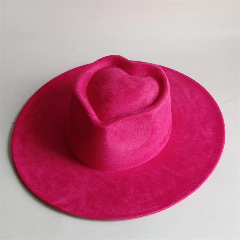 Vegan Suede Fedora Rancher Hats Blank Hats For Burning Multicolor Teardrop Shaped Top 9.5Cm Brim Unisex Jazz Hat Church Hat