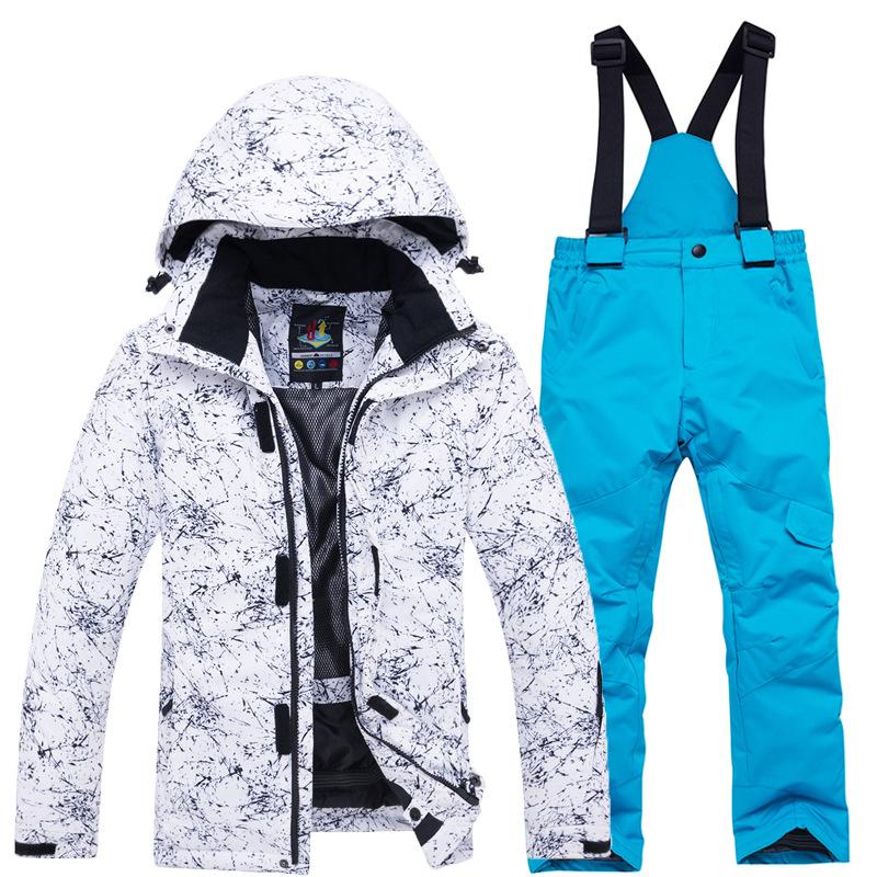 Boy's Girl Camouflage Ski Set Windproof Warm Waterproof Outdoor Thickened Single Board Ski Jacket Pants