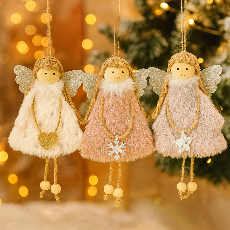 Christmas Tree Hanging Pendant Plush Angel Doll Xmas Ornaments for 2026 New Year Home Party Wedding Decoration Kids Gifts