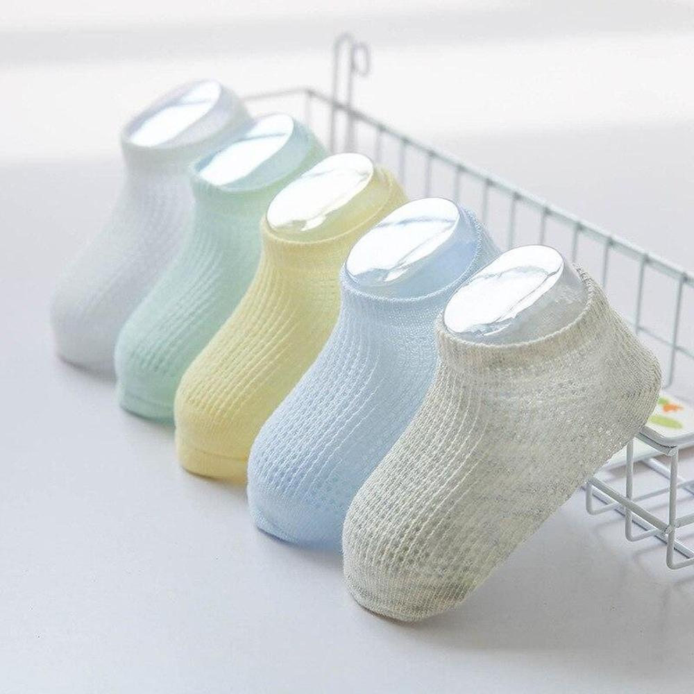 5 пар/лот, летние носки, мягкие носки для новорожденных, однотонные дышащие носки для маленьких мальчиков и девочек, От 0 до 8 лет
