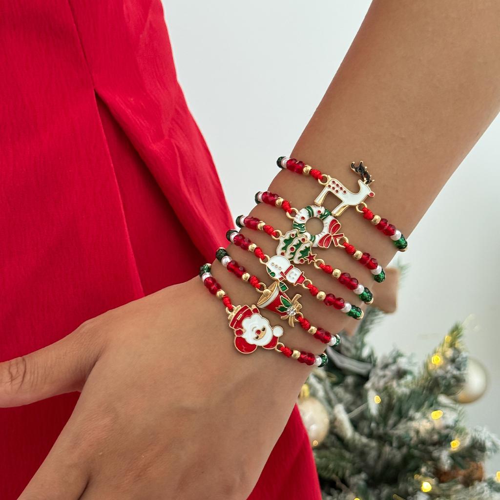 Креативный Рождественский Браслет Снеговик с Оленем INS Полимерная Глина Бусины Регулируемый Плетеный Ручной Ювелирный Изделие для Женщин Девушек Праздничный Подарок Аксессуары