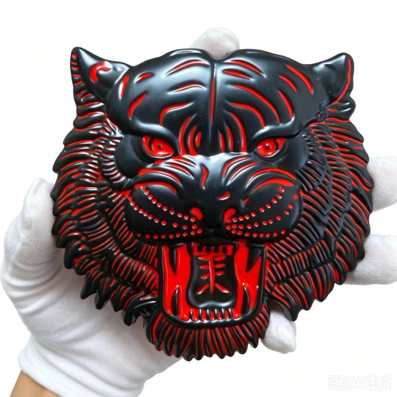 Bold tiger head car emblem 3D, three-dimensional metal mesh grille emblem, custom modification and decoration accessories