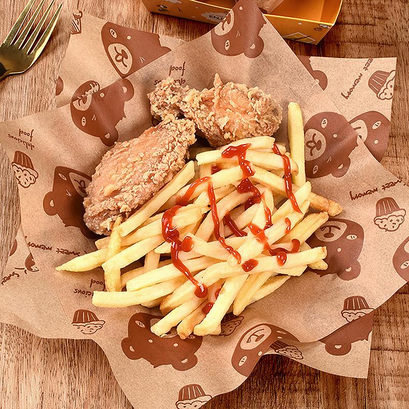 50Pcs Sandwich Packaging Paper Cartoon Coated Wrapping Disposable Household Oil-Proof Chicken Roll Breakfast Baking Kitchen Tool