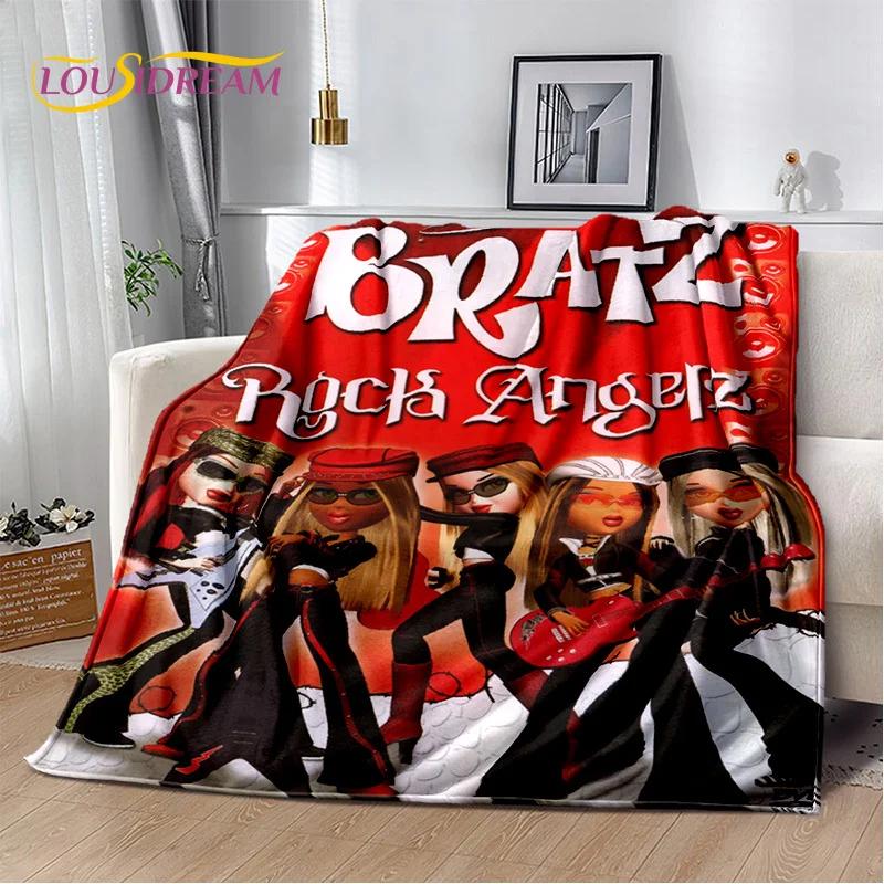 Мультяшное одеяло Bratz с принтом D для девочек, мягкий фланелевый плед для спальни, дивана, пикника, офиса, походов, подарок для детей, домашний текстиль