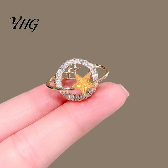 Clothing Decoration Pin Rhinestone Planet Star Brooch Pin, Hollow Badge Decorative Secure Jewelry, Accessory for Suits Coats Scarves Shawls Bags