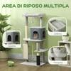 132cm High Multi-Level Cat Tree with House, Bed, Scratching Posts, Brush and Ball, Grey