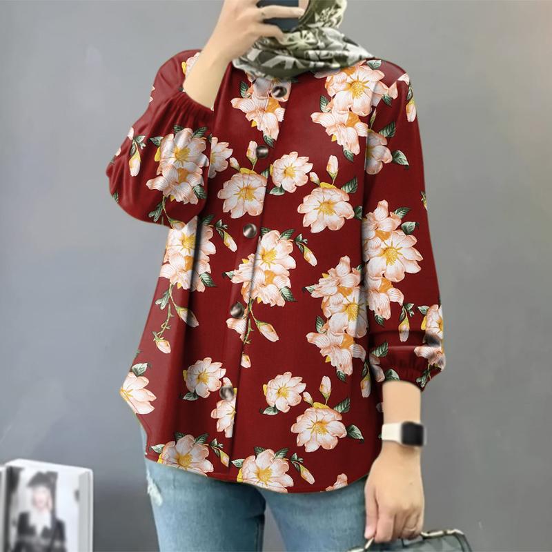 ZANZEA Women Casual Round Neck Long Sleeve Floral Print Blouse