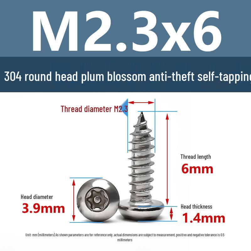 Yigu 304 Anti-Theft Torx Pin Self-Tapping Screws: M2-M5 Round Head, Mushroom Head, Pointed Tail Wood Screws