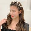 Shining Rhinestone Faux Pearls Flower Decor Women Headband Non-slip Elastic Double Layer Bangs Clips Hair Hoop Hair Accessories