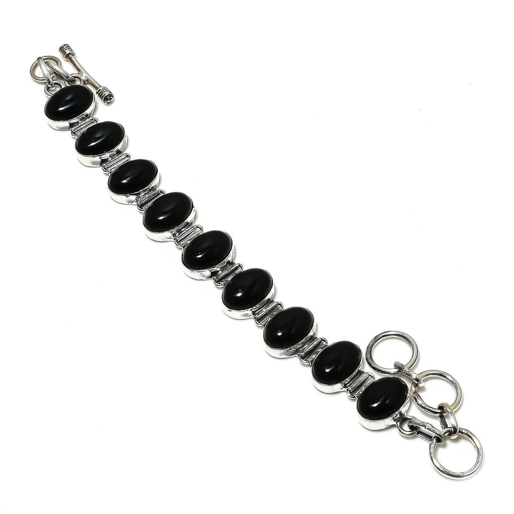 Браслет из натурального черного оникса ручной работы из стерлингового серебра 925 пробы, браслет из черного оникса для жены, браслет унисекс, подарок на День благодарения