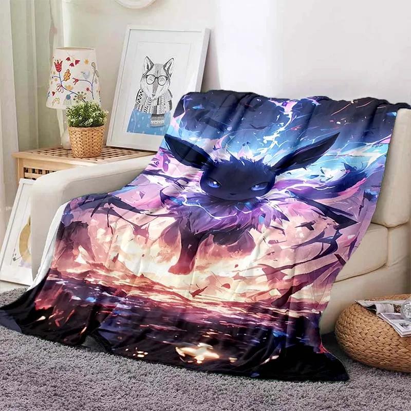 Cartoon Warm Soft Pokémon Eevee Custom Blanket Fluffy Sofa Plaid Plush Bedspread Winter Four Season Throw Blanket for Sofa Bed