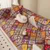 Orange Bohemian Style Floral Pattern Sofa Mat Geometric Pattern Anti Slip Cotton Sofa Towel Settee Dust Cover Pillowcase